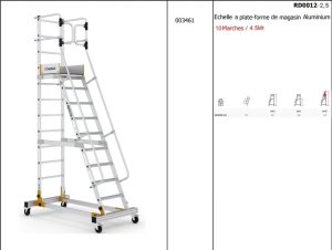 ECHELLE A PLATE-FORME DE MAGASIN ALUMINIUM 4.5MT/10MARCHES