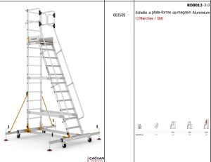 ECHELLE A PLAT-FORME DE MAGASIN ALUMINIUM 12 MARCHES / 5MT